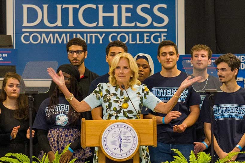 image of Jill Biden with students at Mechatronics lab