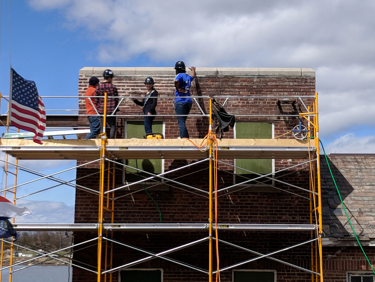 Construction and Architecture Students on Scaffold