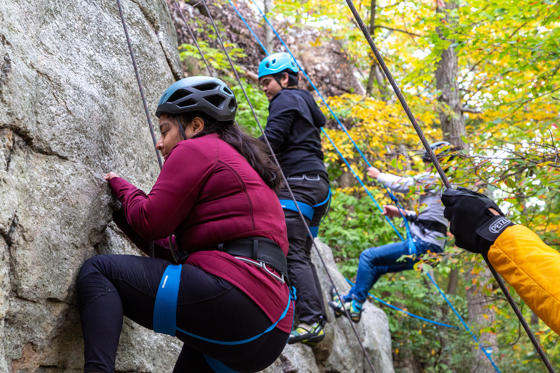 Students rock climbing